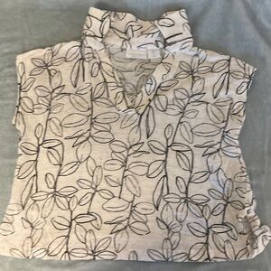 Cynthia Rowley Black and White Leaf Linen Print Blouse